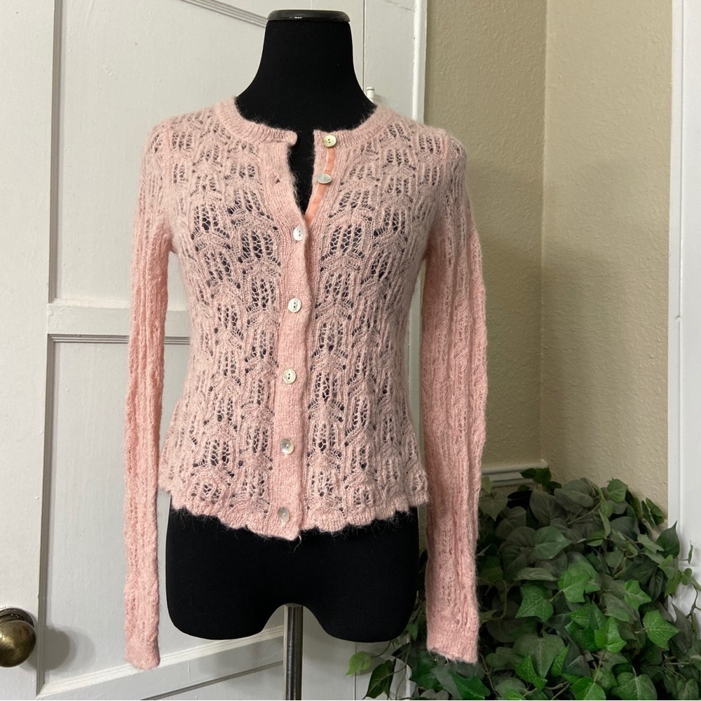 Sundance Soft Pink LaRosa Knit Nylon/Mohair/Lambswool Sweater Cardigan